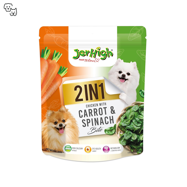 Jerhigh Dog Treat 2in1 Bite – Chicken with Carrot & Spinach – BIG PACK 380g