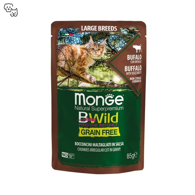 Monge Bwild Large Breeds Kitten Adult Wet Cat Food Grain Free Buffalo with Vegetables 85g