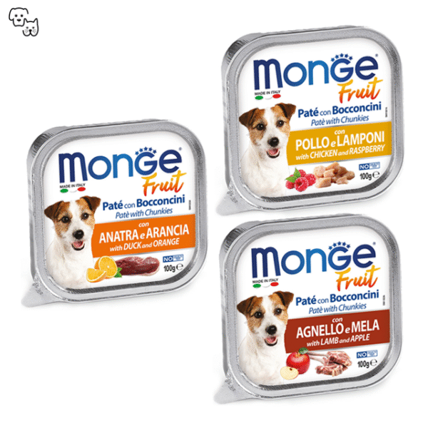 Monge Fruit Wet Dog Food – Pate and Chunkies with Duck and Orange 100g