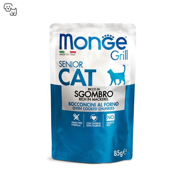 Monge Grill Senior Wet Cat Food – Chunkies in Jelly – Mackerel 85g