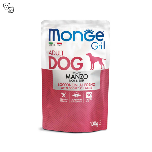 Monge Grill Adult Wet Dog Food – Chunkies – Beef 100g