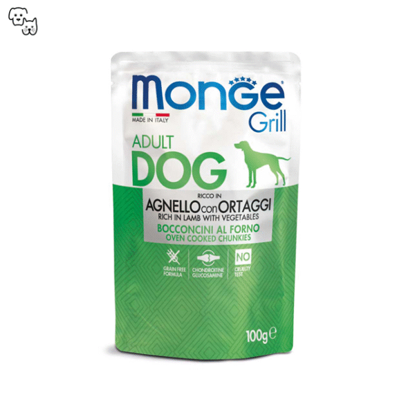 Monge Grill Adult Wet Dog Food – Chunkies – Lamb with Vegetables 100g