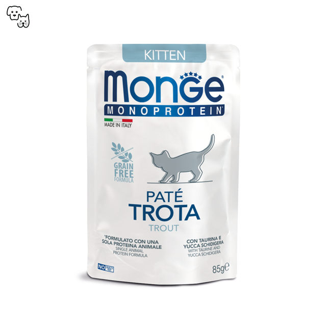 Monge Monoprotein Pate Kitten Wet Cat Food – Trout 85g
